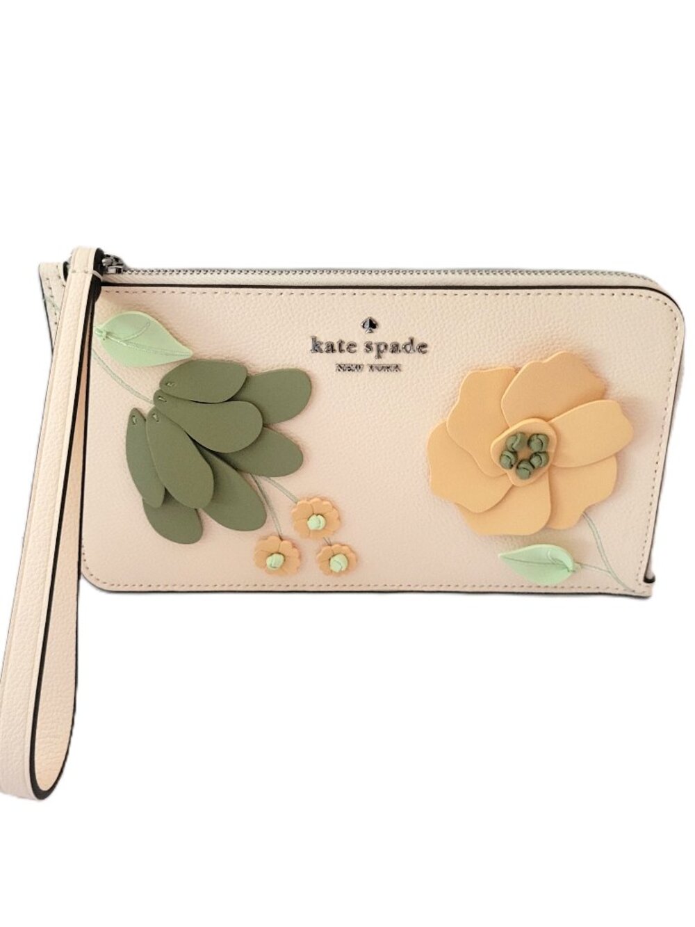 Kate Spade KP010 Lucy Floral Applique Medium L Zip Wristlet Clutch Fresh Peach